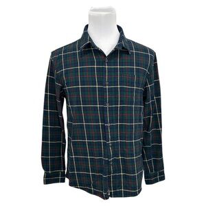VSTR Men's Flannel Shirt Blue & Green Plaid Button Up Long Sleeve Small/Medium